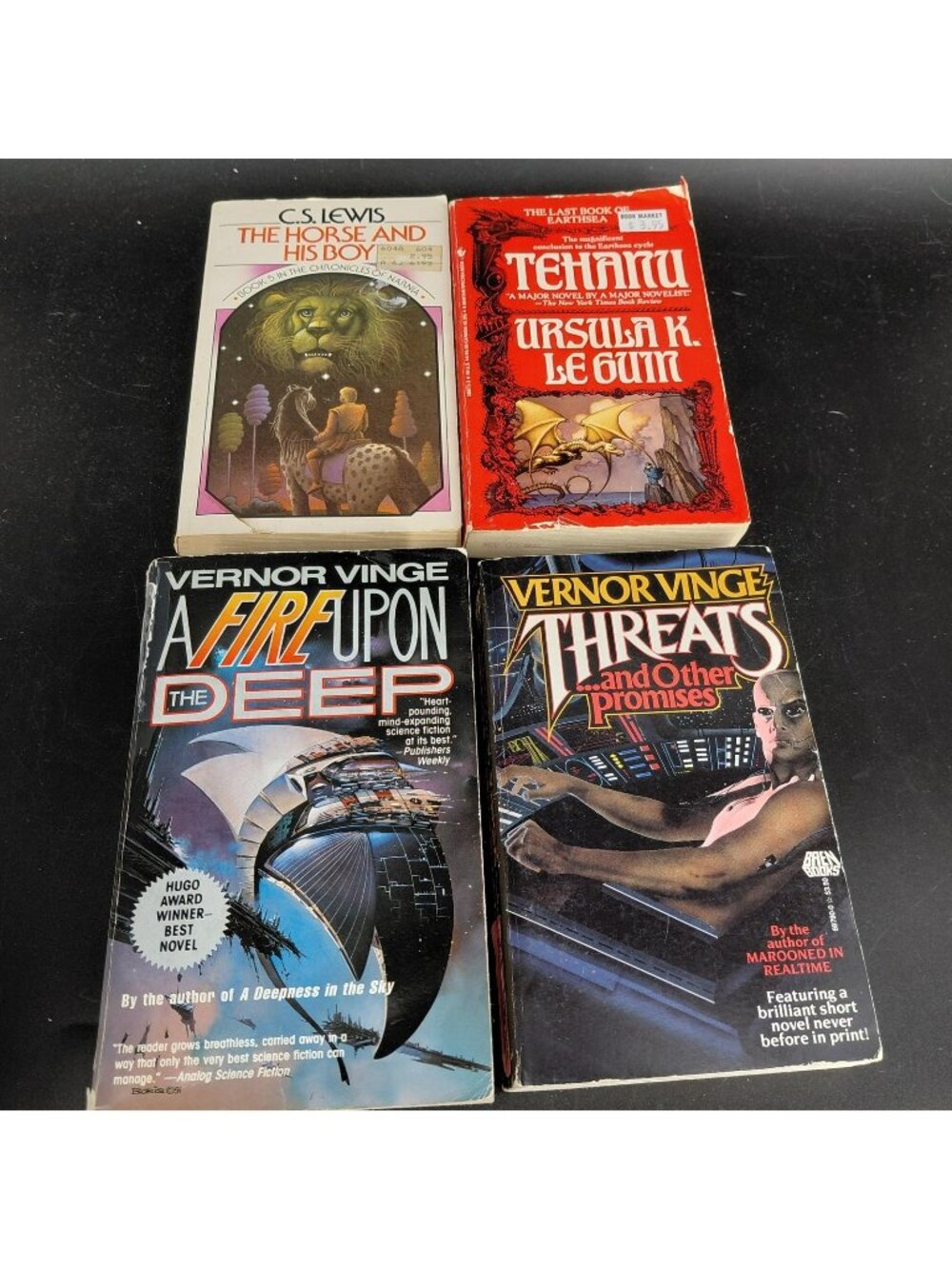 Vintage Fantasy Sci Fi Novels Lot 4 Lewis Le Guin Vinge Paperback Books Fiction
